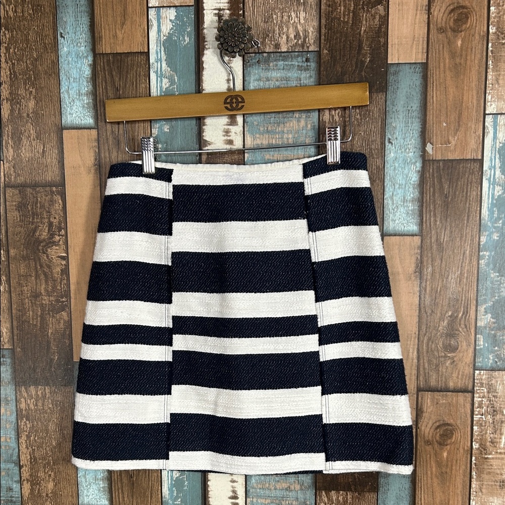 LOFT Navy and White Striped Mini Skirt